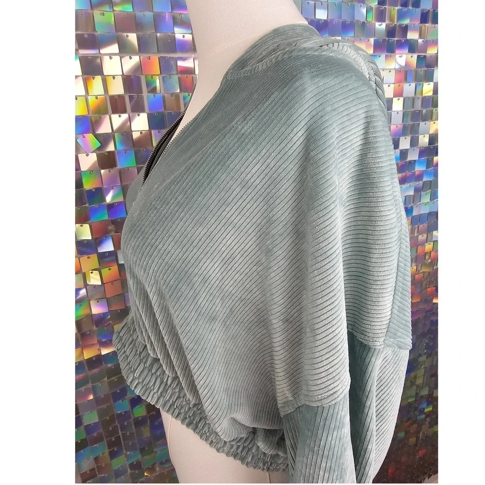 Zara Cropped Ribbed‎ Quarter Zip Pullover Jacket